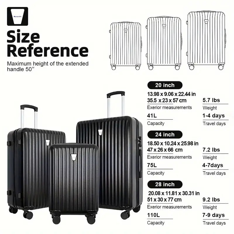 Lightweight Hardshell Luggage Set - 3pcs Spinner Suitcases with TSA Lock, Durable ABS+PC Shell, Large Capacity for Travel