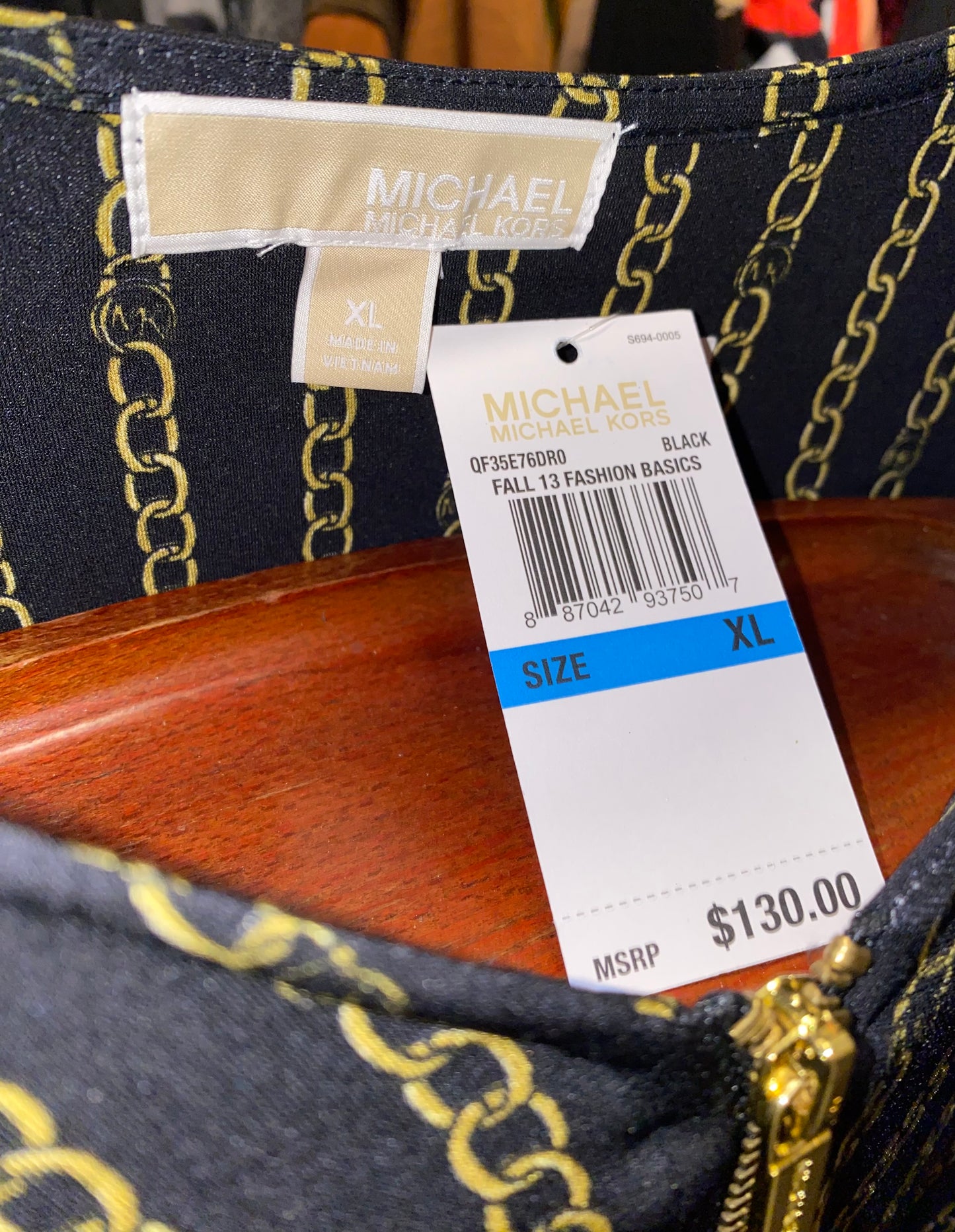 Michael Kors Black & Gold Long Sleeve Chain Design Shirt