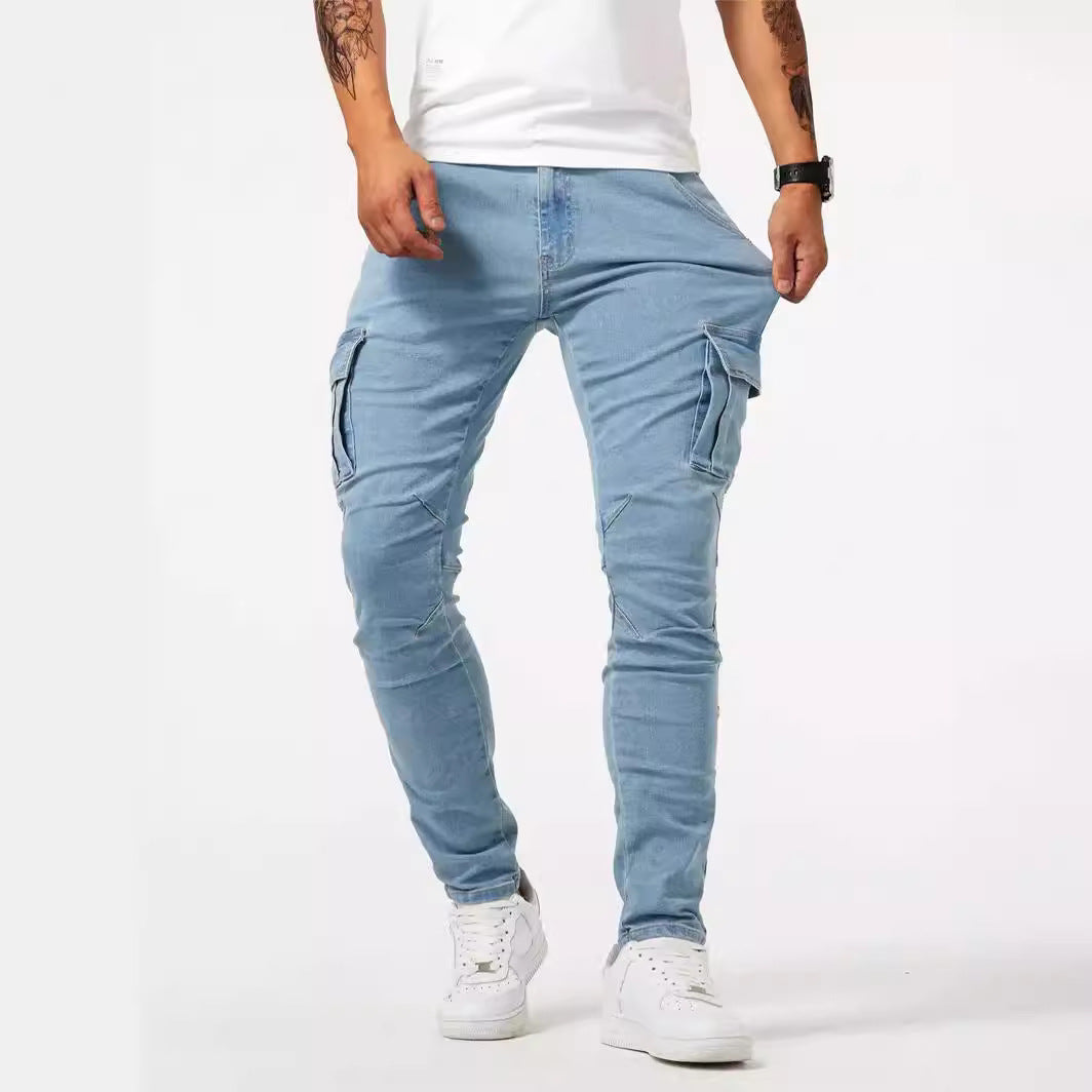 Men’s Utility Work Pants with Pockets – Slim Fit Denim Cargo Trousers for All Seasons