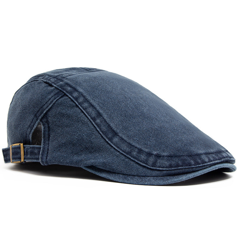 Men’s Vintage Washed Cotton Beret – Adjustable Retro Dome Cap for All Seasons
