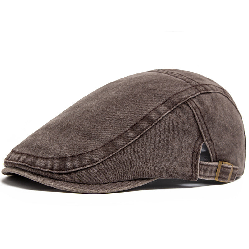 Men’s Vintage Washed Cotton Beret – Adjustable Retro Dome Cap for All Seasons