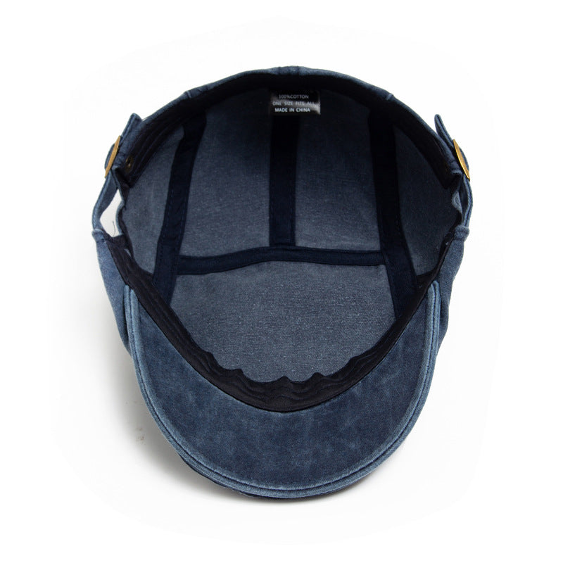 Men’s Vintage Washed Cotton Beret – Adjustable Retro Dome Cap for All Seasons