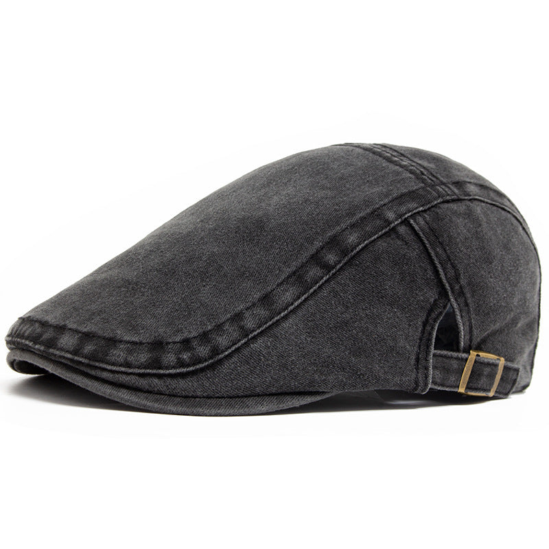 Men’s Vintage Washed Cotton Beret – Adjustable Retro Dome Cap for All Seasons