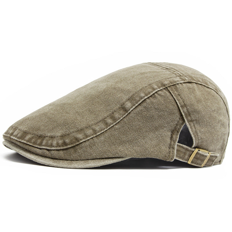 Men’s Vintage Washed Cotton Beret – Adjustable Retro Dome Cap for All Seasons