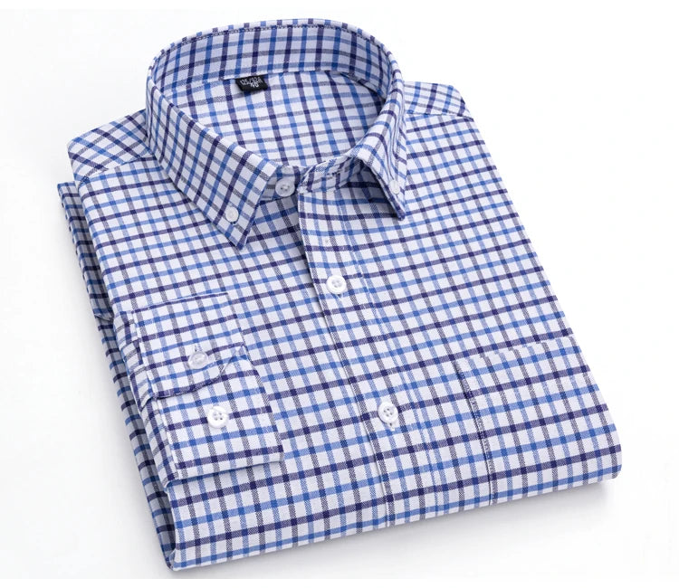 Men's Trendy Striped Lapel Collar Design Cotton Dress Shirts, Long Sleeve Casual Button Up Commuter Shirt For Spring/Fall
