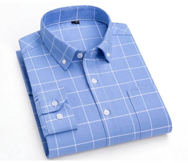 Men's Trendy Striped Lapel Collar Design Cotton Dress Shirts, Long Sleeve Casual Button Up Commuter Shirt For Spring/Fall