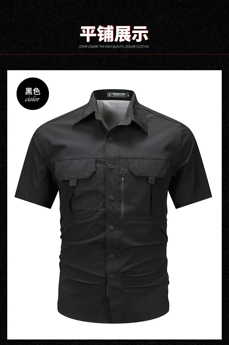 Summer Men Short Sleeve Shirt Men Breathable Tactical Work Shirt Tops Outdoor Casual Quick Dry Multi-pocket Camping Cargo Shirts