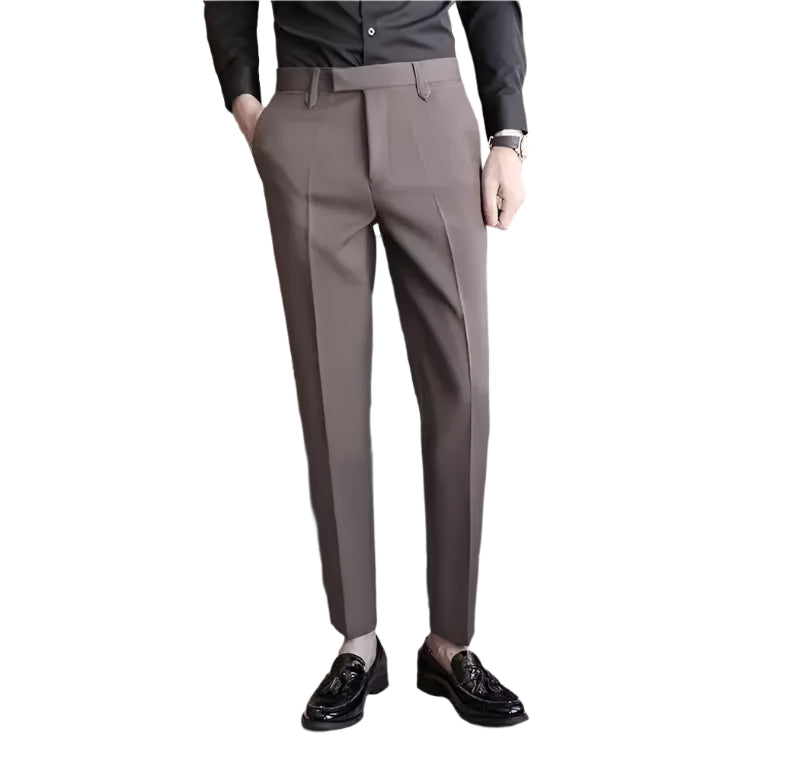 Men's British Style Coffee Brown Business Casual Trousers – Slim Fit Draped Dress Pants for Spring & Autumn