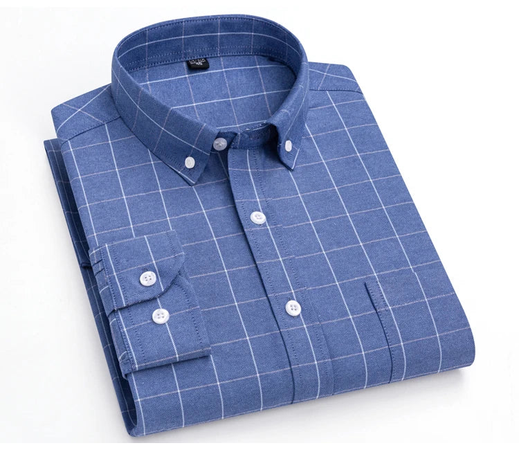 Men's Trendy Striped Lapel Collar Design Cotton Dress Shirts, Long Sleeve Casual Button Up Commuter Shirt For Spring/Fall