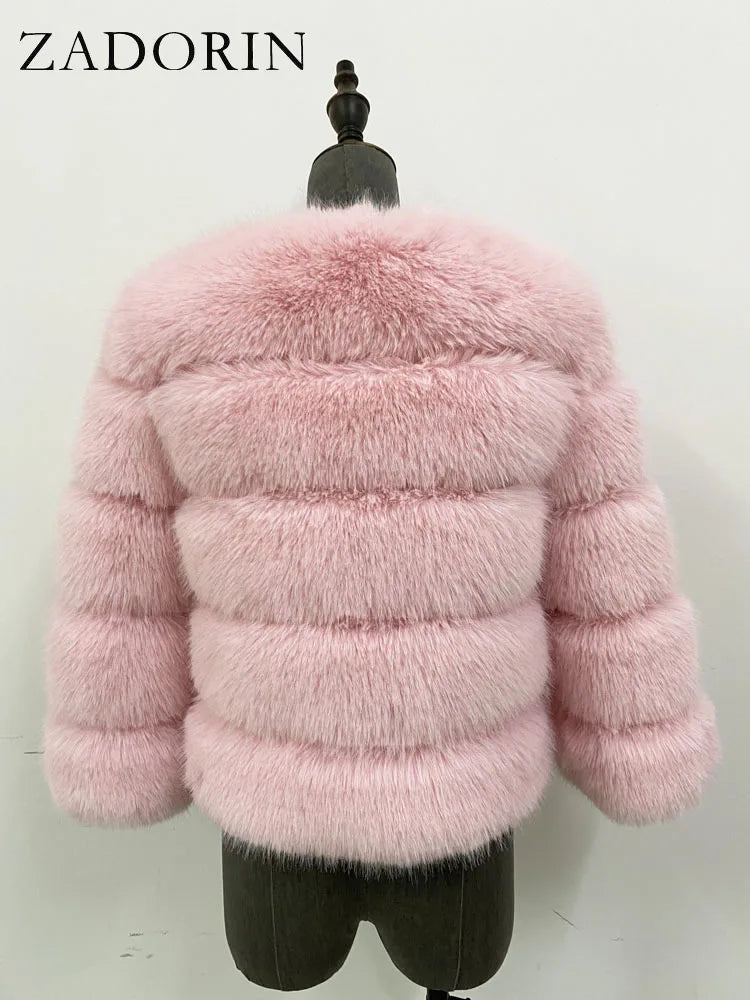 ZADORIN Mink Coats Autumn Winter Fluffy Black Faux Fur Coat Women Elegant Thick Warm Faux Fur Jackets For Women 2024 Tops