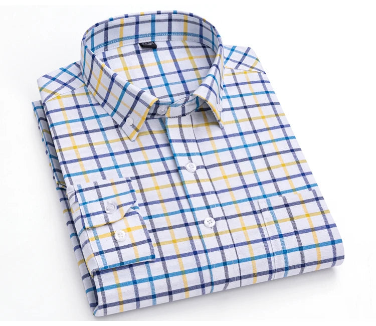 Men's Trendy Striped Lapel Collar Design Cotton Dress Shirts, Long Sleeve Casual Button Up Commuter Shirt For Spring/Fall