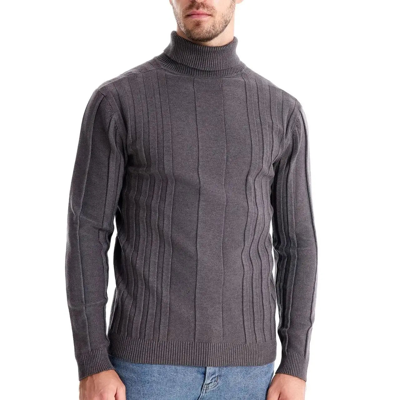 Winter Slim Fit Pullovers Turtleneck Men Casual Basic Solid Color Warm Striped Sweater Mens New Fashion Sweaters Male