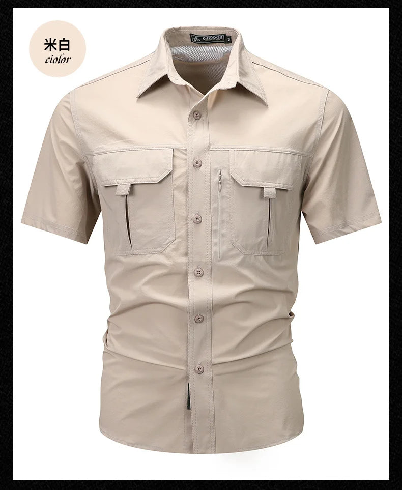 Summer Men Short Sleeve Shirt Men Breathable Tactical Work Shirt Tops Outdoor Casual Quick Dry Multi-pocket Camping Cargo Shirts