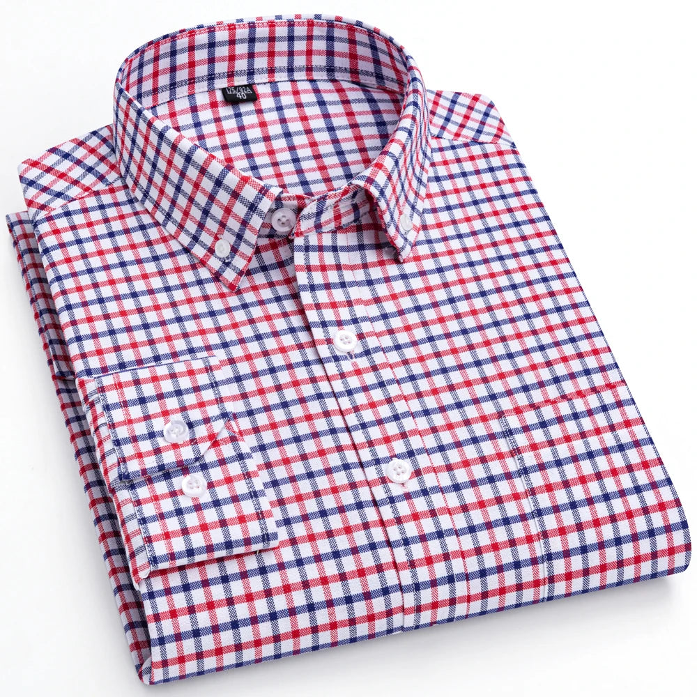 Men's Trendy Striped Lapel Collar Design Cotton Dress Shirts, Long Sleeve Casual Button Up Commuter Shirt For Spring/Fall
