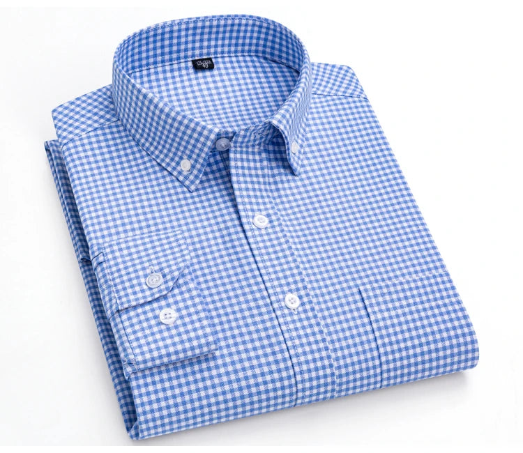 Men's Trendy Striped Lapel Collar Design Cotton Dress Shirts, Long Sleeve Casual Button Up Commuter Shirt For Spring/Fall