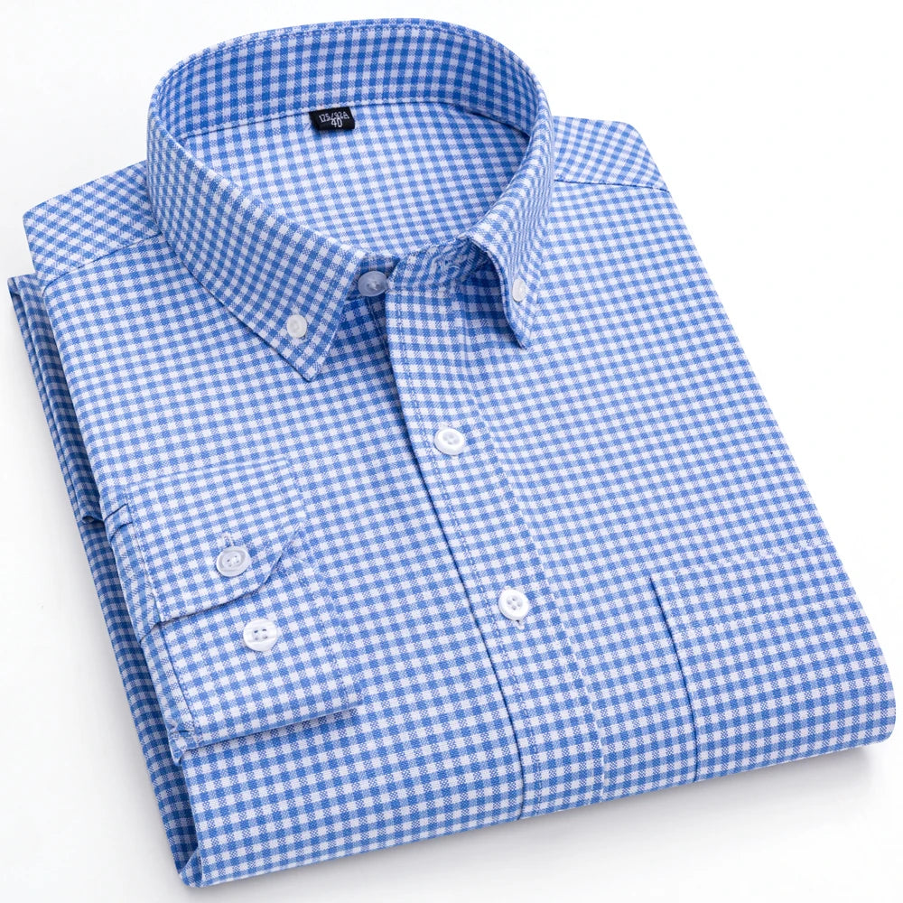 Men's Trendy Striped Lapel Collar Design Cotton Dress Shirts, Long Sleeve Casual Button Up Commuter Shirt For Spring/Fall