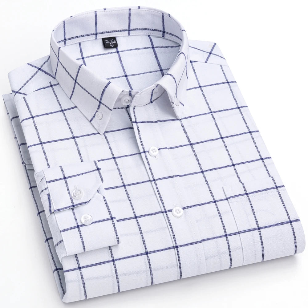 Men's Trendy Striped Lapel Collar Design Cotton Dress Shirts, Long Sleeve Casual Button Up Commuter Shirt For Spring/Fall