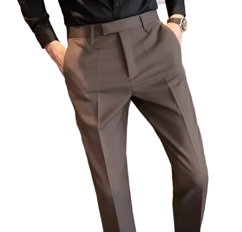 Men's British Style Coffee Brown Business Casual Trousers – Slim Fit Draped Dress Pants for Spring & Autumn