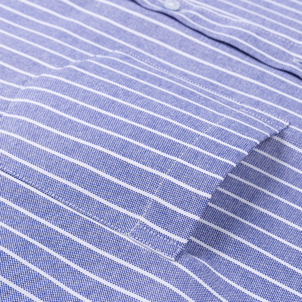Men's Trendy Striped Lapel Collar Design Cotton Dress Shirts, Long Sleeve Casual Button Up Commuter Shirt For Spring/Fall