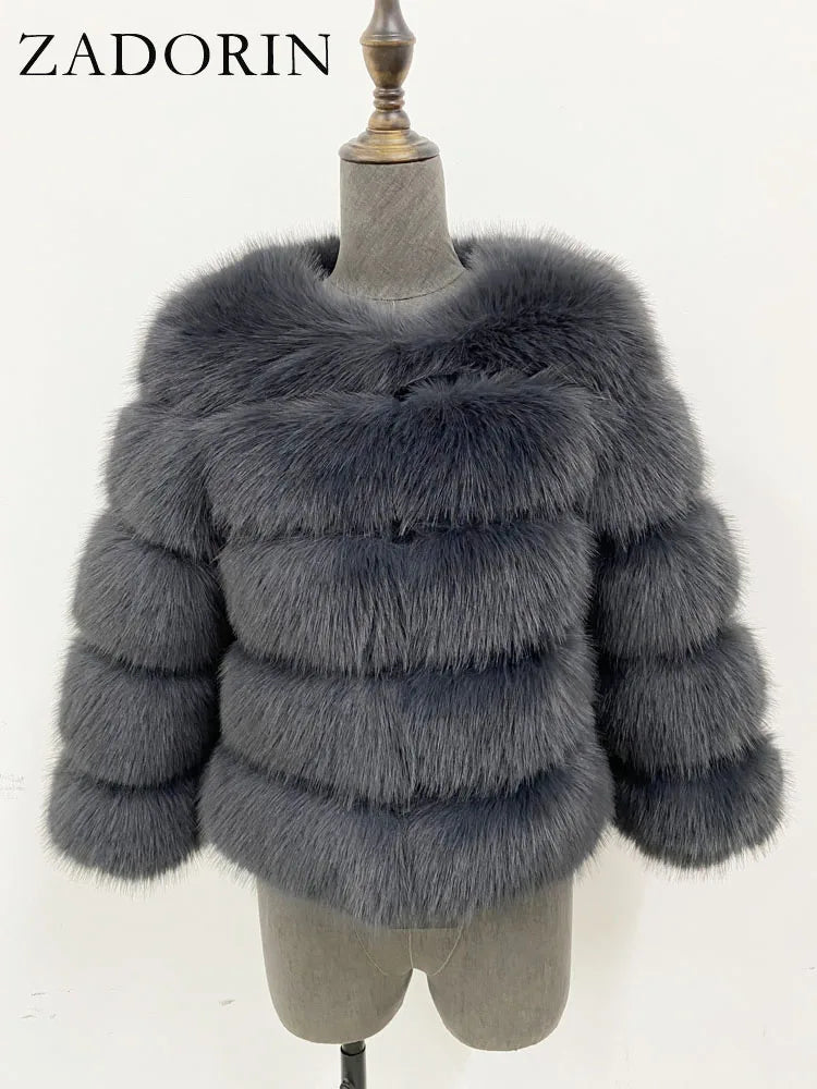 ZADORIN Mink Coats Autumn Winter Fluffy Black Faux Fur Coat Women Elegant Thick Warm Faux Fur Jackets For Women 2024 Tops