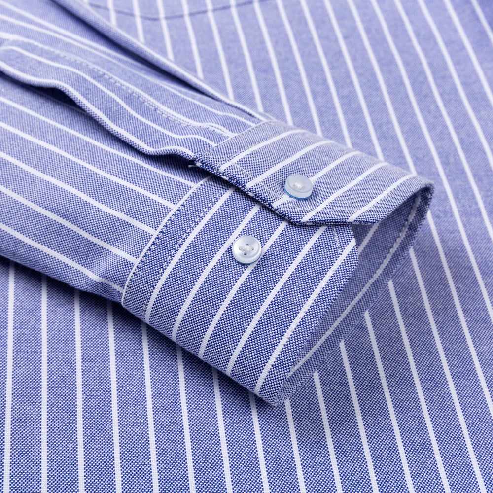 Men's Trendy Striped Lapel Collar Design Cotton Dress Shirts, Long Sleeve Casual Button Up Commuter Shirt For Spring/Fall