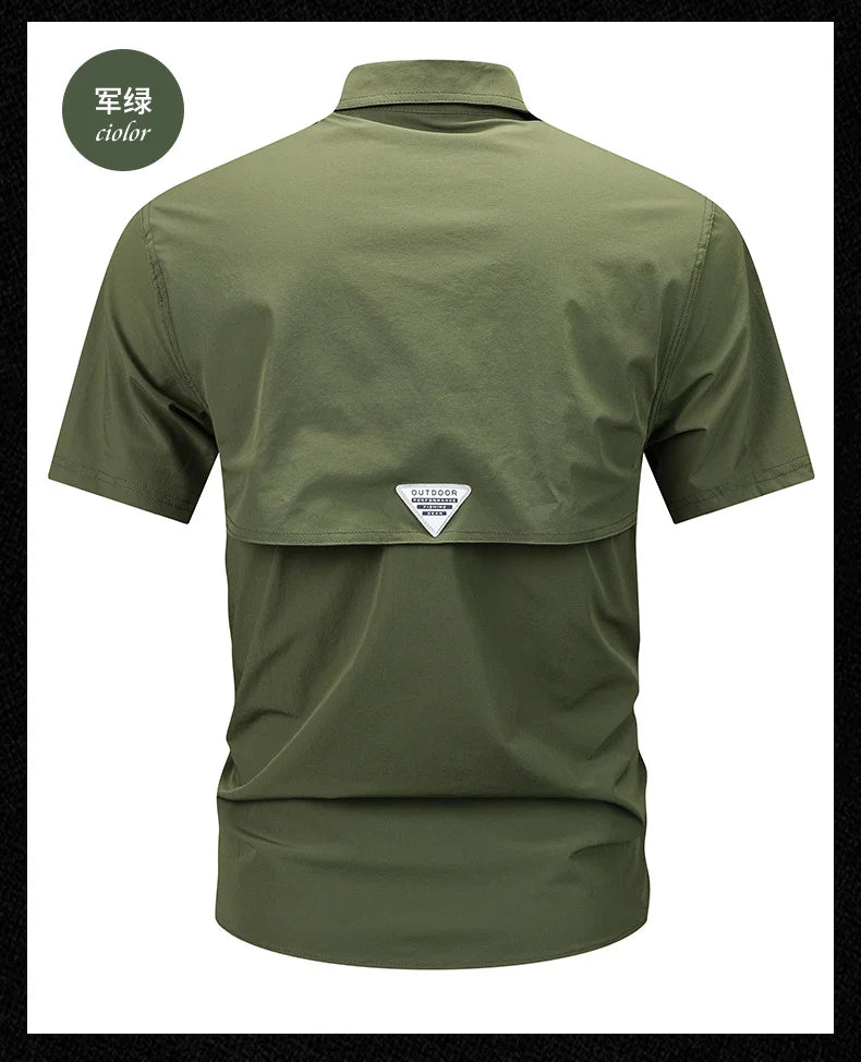 Summer Men Short Sleeve Shirt Men Breathable Tactical Work Shirt Tops Outdoor Casual Quick Dry Multi-pocket Camping Cargo Shirts
