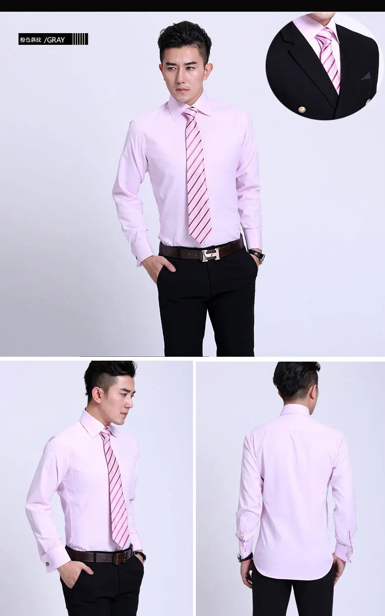 Men's French cufflinks shirt, men's slim fit long sleeved business sleeve nail free business formal men's solid color shirt
