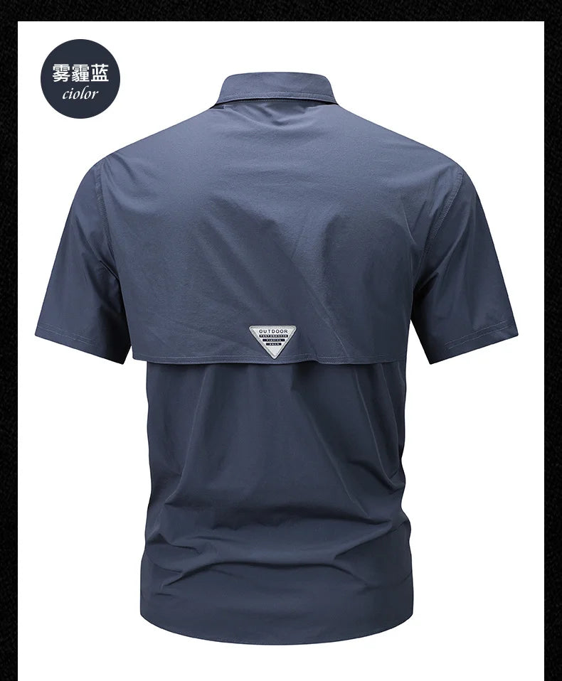 Summer Men Short Sleeve Shirt Men Breathable Tactical Work Shirt Tops Outdoor Casual Quick Dry Multi-pocket Camping Cargo Shirts