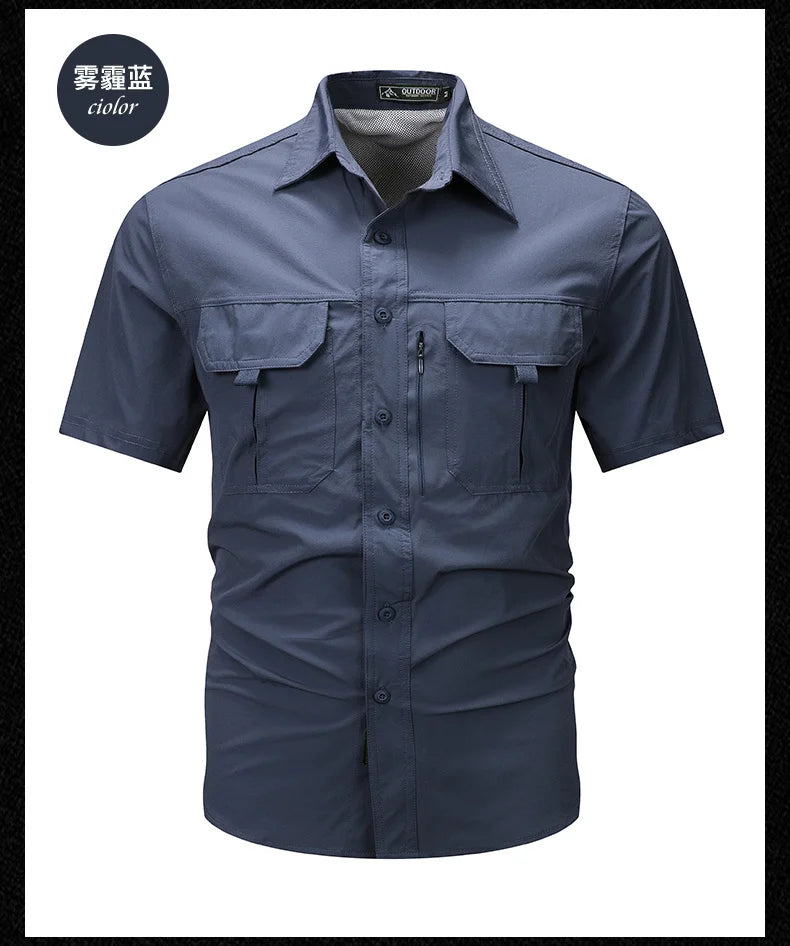 Summer Men Short Sleeve Shirt Men Breathable Tactical Work Shirt Tops Outdoor Casual Quick Dry Multi-pocket Camping Cargo Shirts