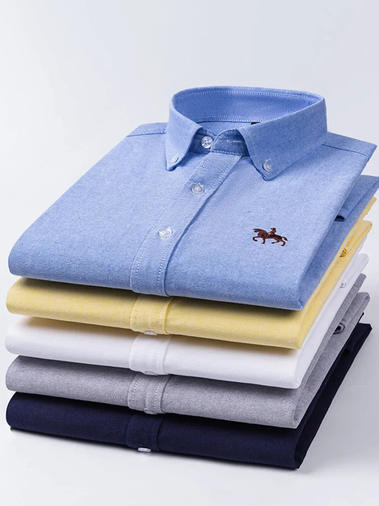 100% Cotton Oxford Man Leisure Embroidered Horse Shirts Streetwear Oversized Men Shirt Floral Long Sleeve Casual Plus Size