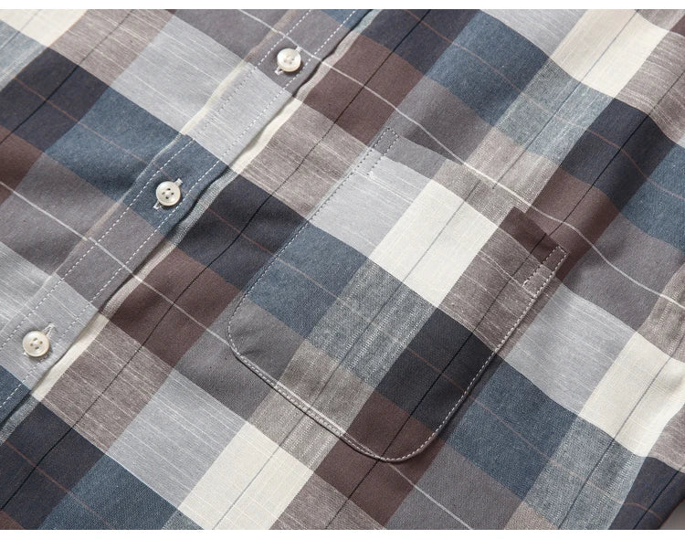Men's Trendy Striped Lapel Collar Design Cotton Dress Shirts, Long Sleeve Casual Button Up Commuter Shirt For Spring/Fall