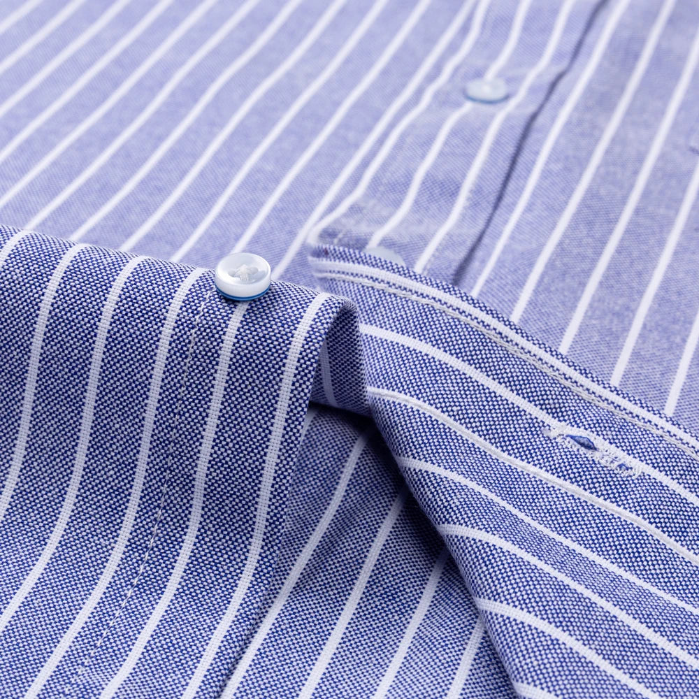 Men's Trendy Striped Lapel Collar Design Cotton Dress Shirts, Long Sleeve Casual Button Up Commuter Shirt For Spring/Fall