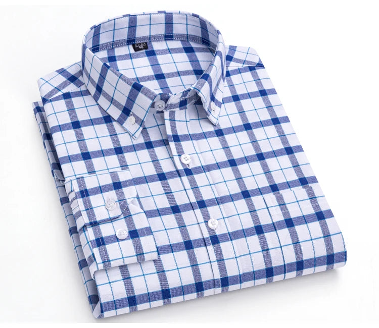 Men's Trendy Striped Lapel Collar Design Cotton Dress Shirts, Long Sleeve Casual Button Up Commuter Shirt For Spring/Fall