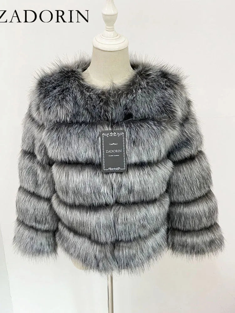 ZADORIN Mink Coats Autumn Winter Fluffy Black Faux Fur Coat Women Elegant Thick Warm Faux Fur Jackets For Women 2024 Tops