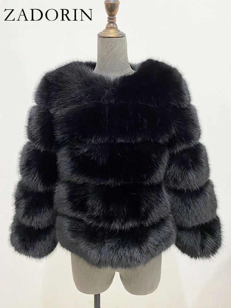 ZADORIN Mink Coats Autumn Winter Fluffy Black Faux Fur Coat Women Elegant Thick Warm Faux Fur Jackets For Women 2024 Tops