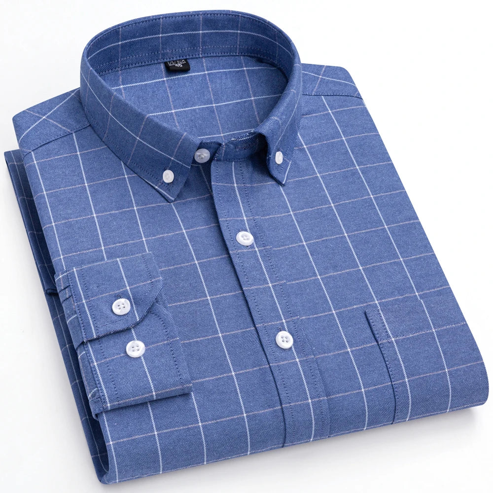 Men's Trendy Striped Lapel Collar Design Cotton Dress Shirts, Long Sleeve Casual Button Up Commuter Shirt For Spring/Fall