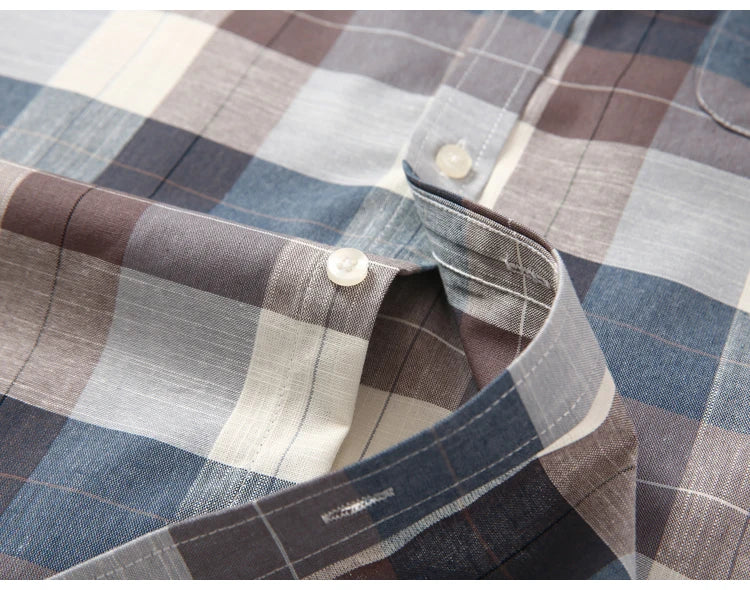 Men's Trendy Striped Lapel Collar Design Cotton Dress Shirts, Long Sleeve Casual Button Up Commuter Shirt For Spring/Fall