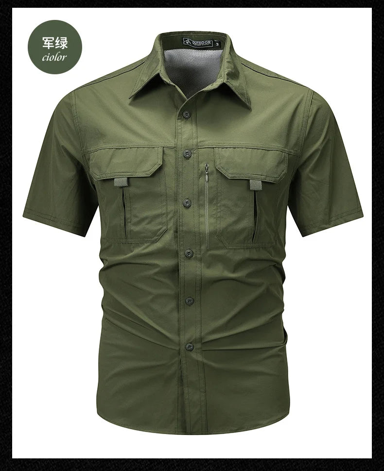 Summer Men Short Sleeve Shirt Men Breathable Tactical Work Shirt Tops Outdoor Casual Quick Dry Multi-pocket Camping Cargo Shirts