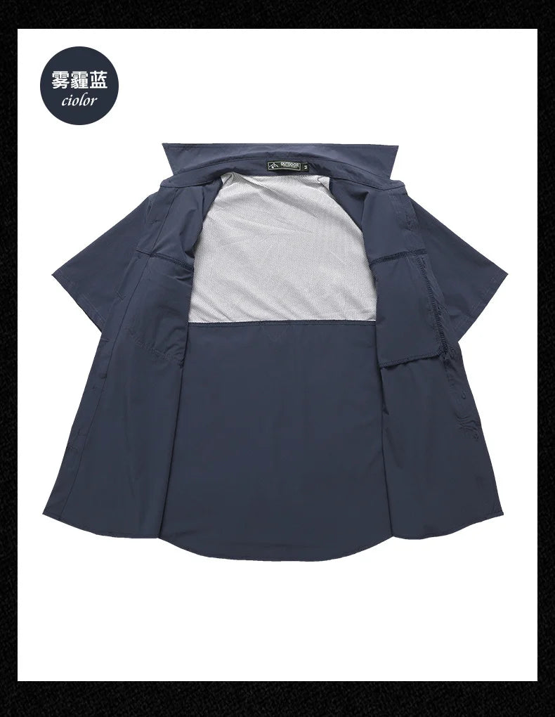 Summer Men Short Sleeve Shirt Men Breathable Tactical Work Shirt Tops Outdoor Casual Quick Dry Multi-pocket Camping Cargo Shirts