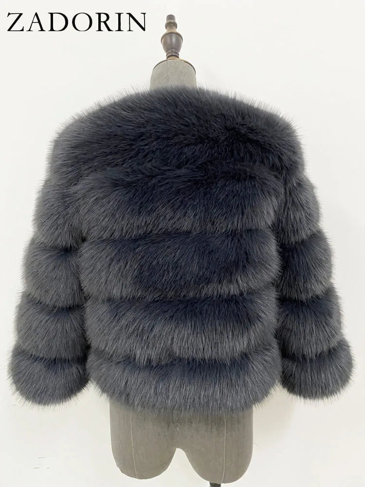 ZADORIN Mink Coats Autumn Winter Fluffy Black Faux Fur Coat Women Elegant Thick Warm Faux Fur Jackets For Women 2024 Tops