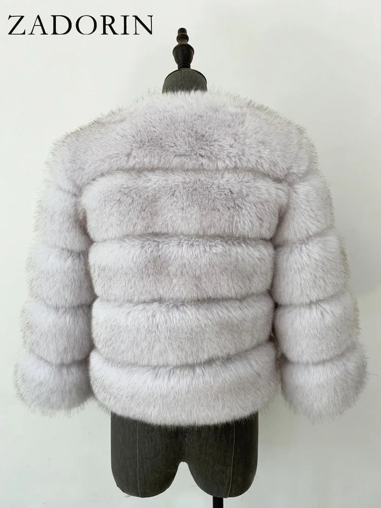 ZADORIN Mink Coats Autumn Winter Fluffy Black Faux Fur Coat Women Elegant Thick Warm Faux Fur Jackets For Women 2024 Tops