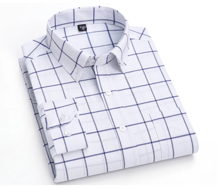 Men's Trendy Striped Lapel Collar Design Cotton Dress Shirts, Long Sleeve Casual Button Up Commuter Shirt For Spring/Fall