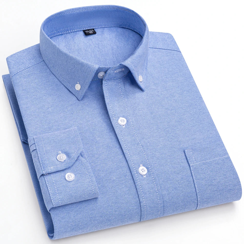 Men's Trendy Striped Lapel Collar Design Cotton Dress Shirts, Long Sleeve Casual Button Up Commuter Shirt For Spring/Fall