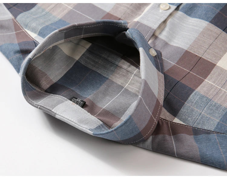 Men's Trendy Striped Lapel Collar Design Cotton Dress Shirts, Long Sleeve Casual Button Up Commuter Shirt For Spring/Fall