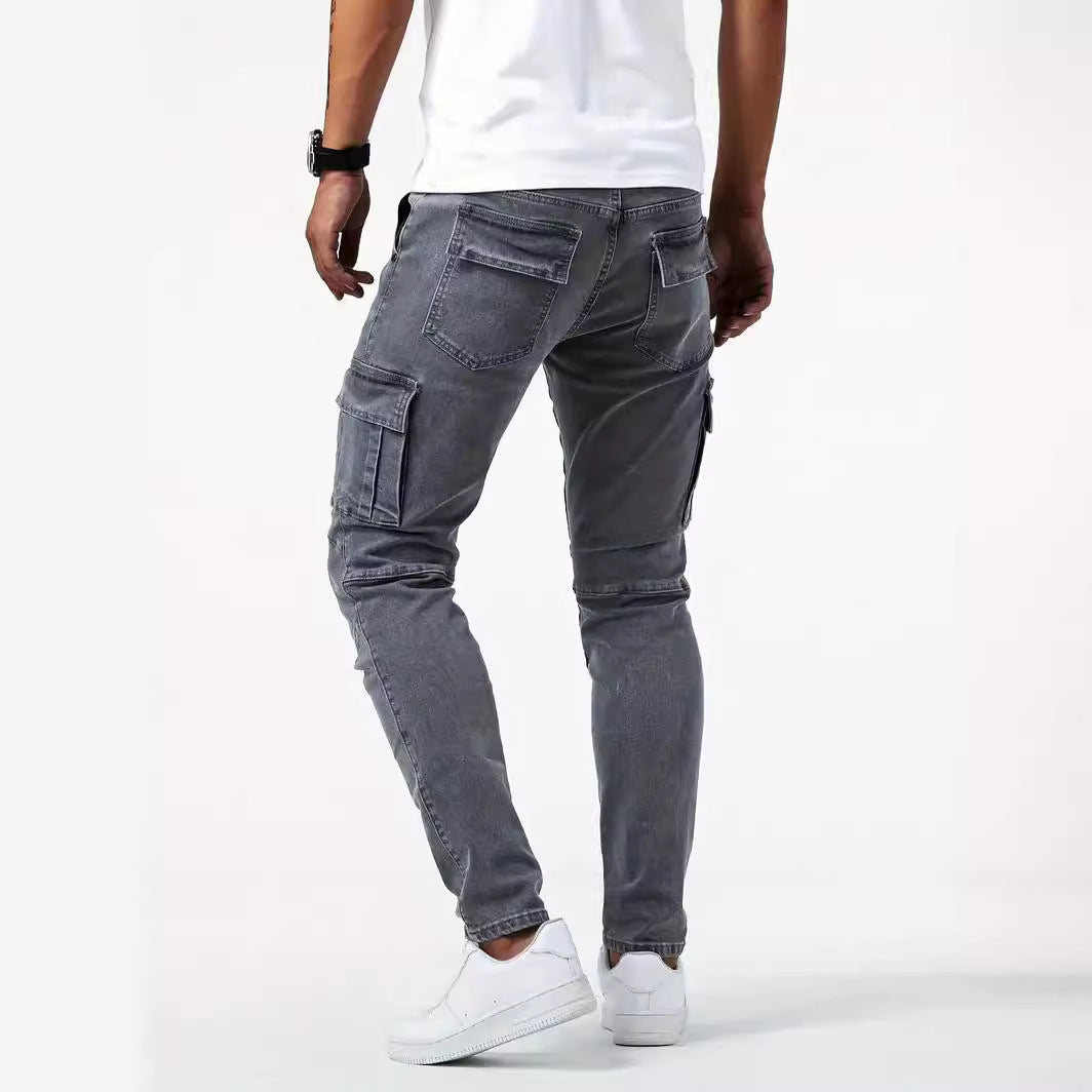 Men’s Utility Work Pants with Pockets – Slim Fit Denim Cargo Trousers for All Seasons