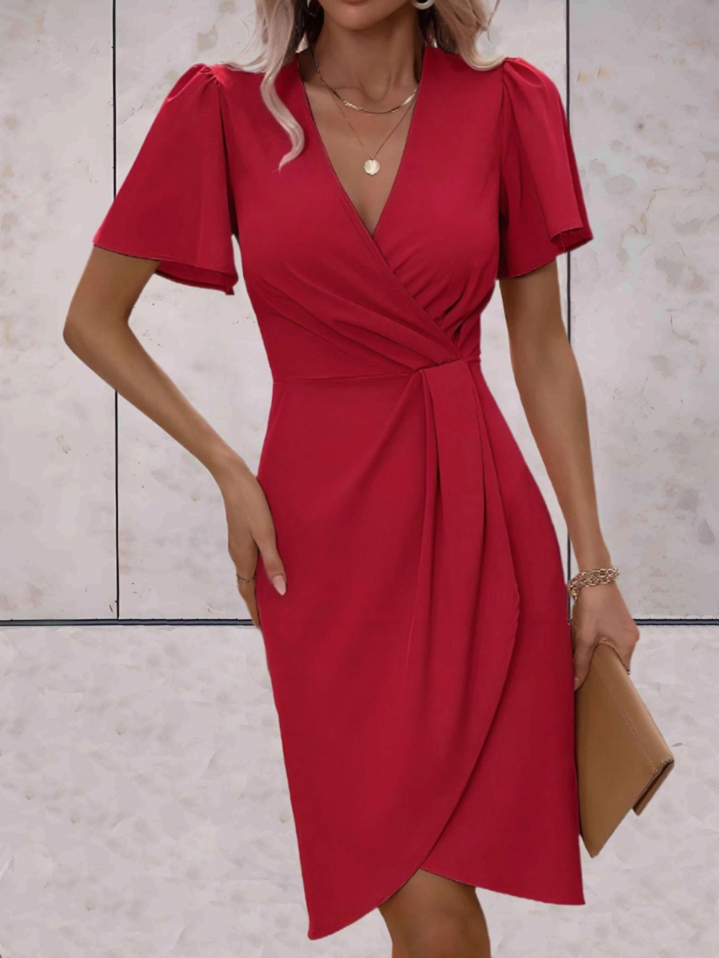 Summer V-neck Short-sleeved Dress Ins Fashion Tight-Waisted Beach Dresses Women's Clothing
