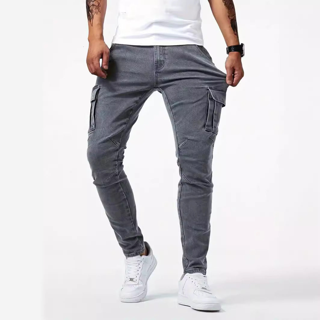 Men’s Utility Work Pants with Pockets – Slim Fit Denim Cargo Trousers for All Seasons