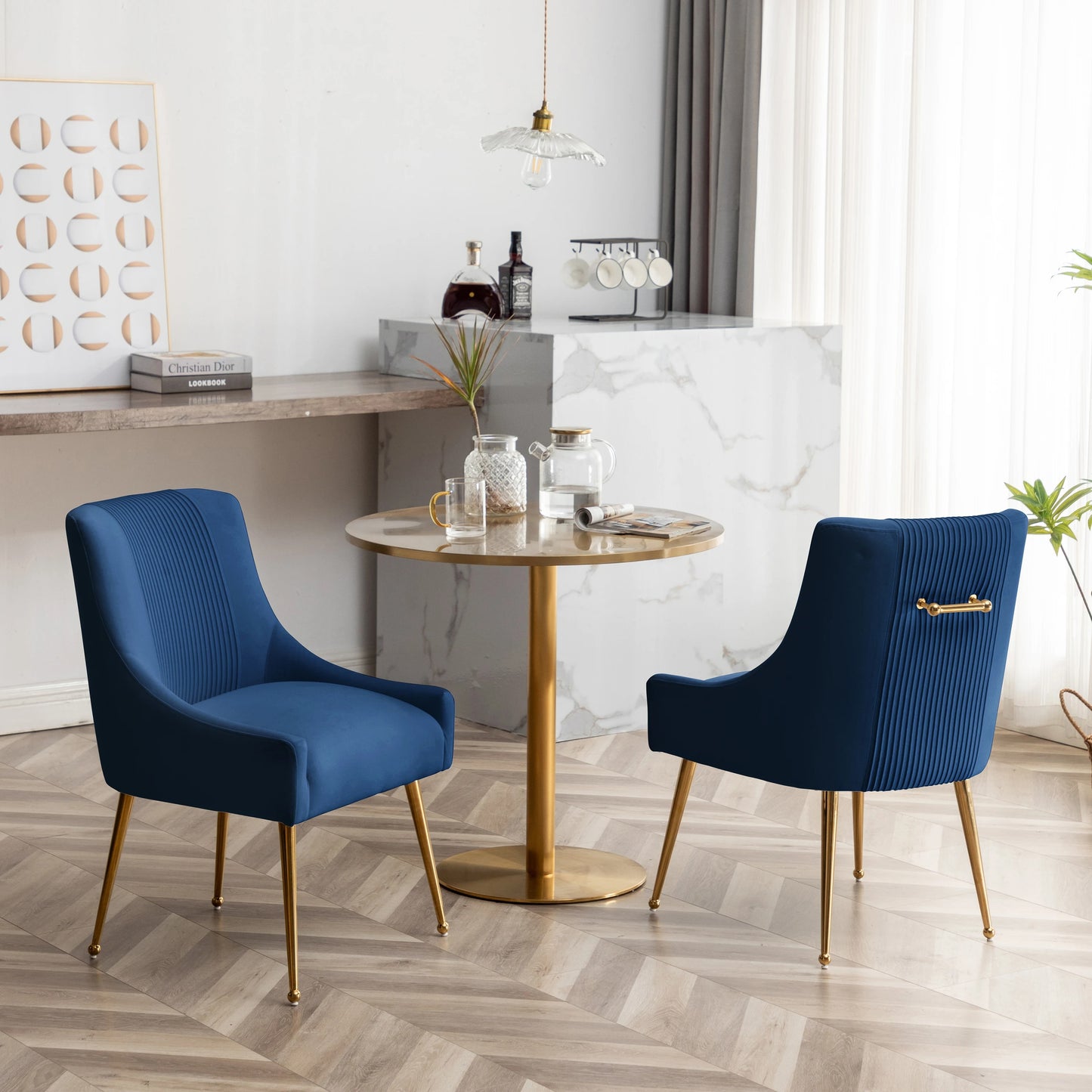Set of 4 Velvet Dining Chair Covers, Soft Cushion with Golden Metal Legs, Modern Ergonomic Chairs for Kitchen, Living Room, and Restaurants