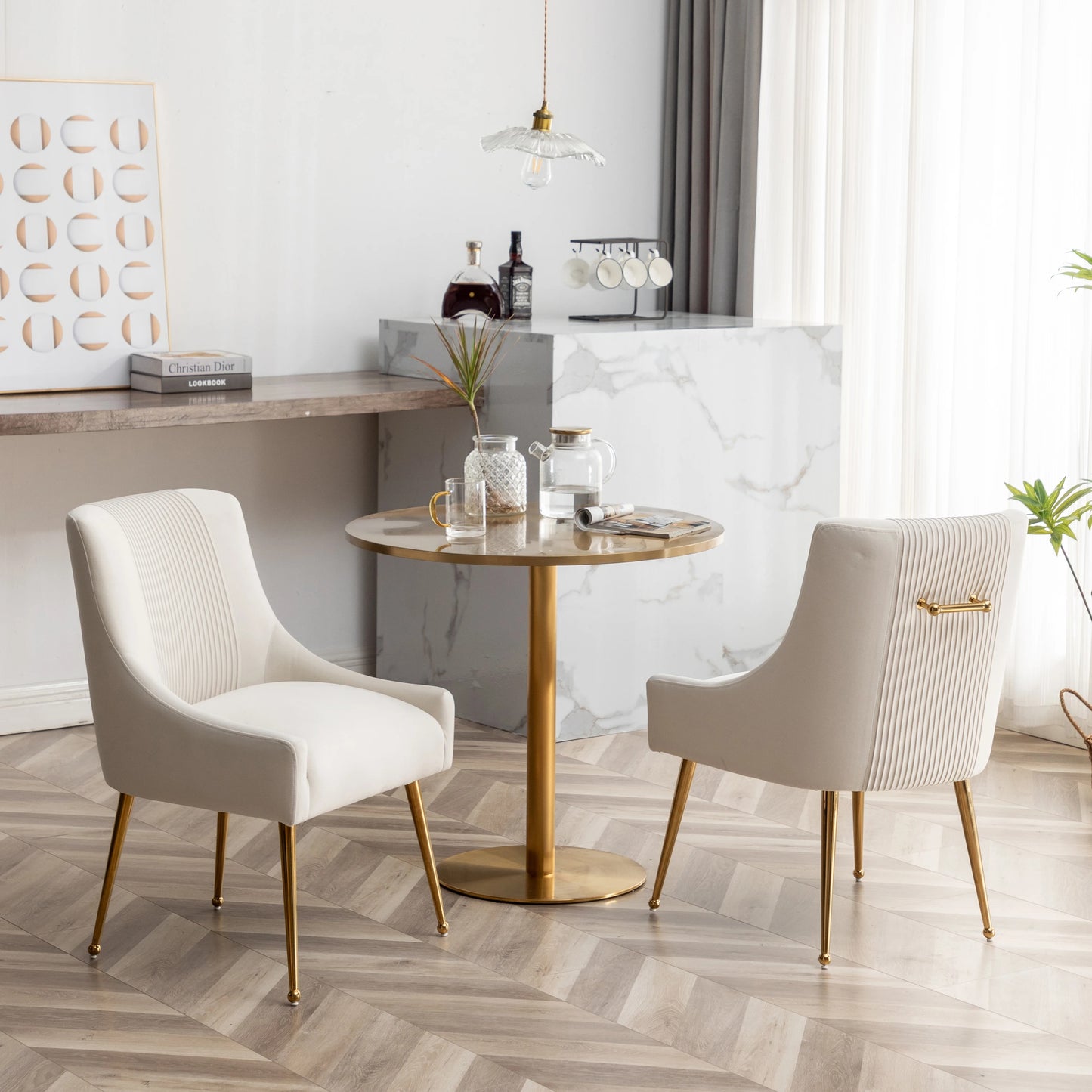 Set of 4 Velvet Dining Chair Covers, Soft Cushion with Golden Metal Legs, Modern Ergonomic Chairs for Kitchen, Living Room, and Restaurants