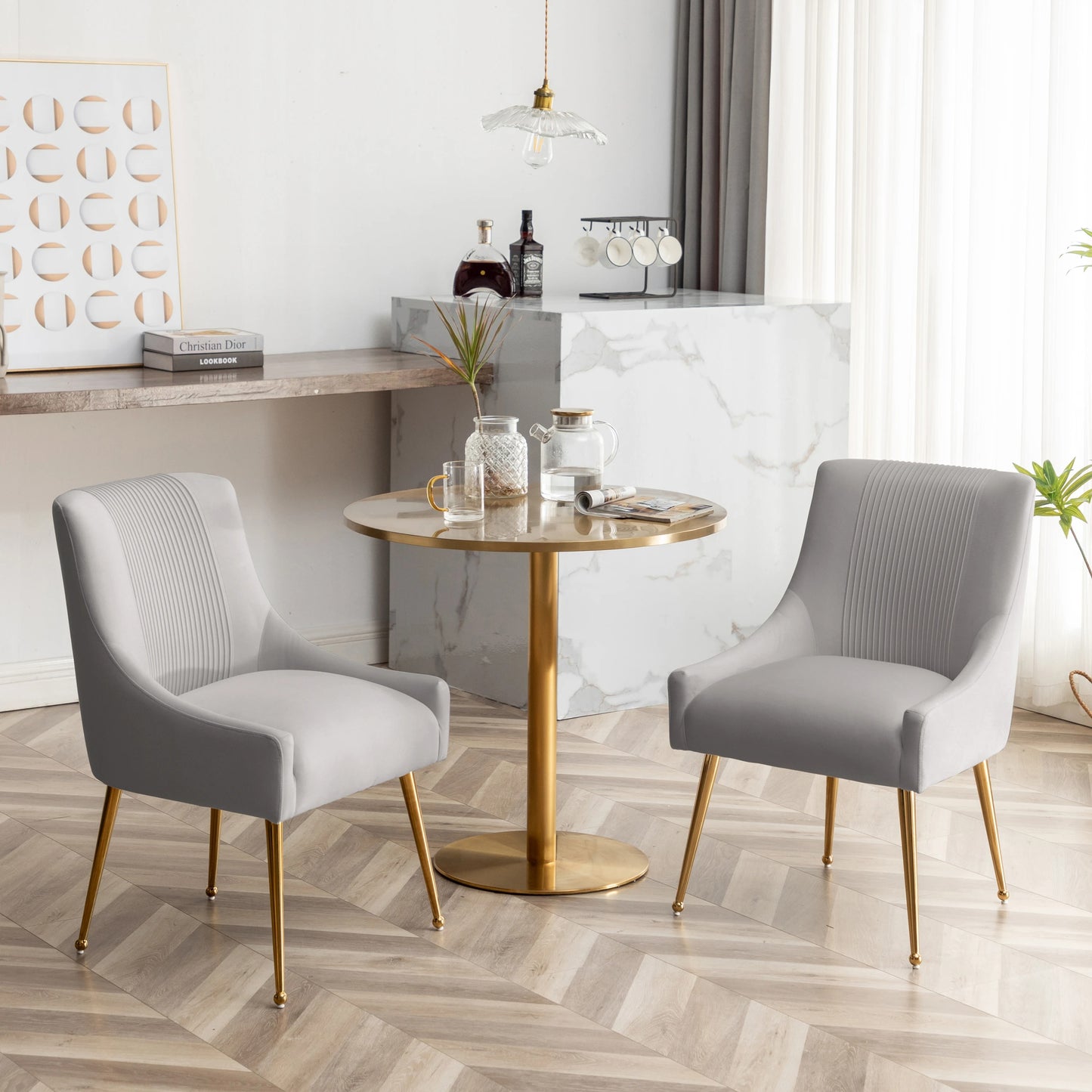 Set of 4 Velvet Dining Chair Covers, Soft Cushion with Golden Metal Legs, Modern Ergonomic Chairs for Kitchen, Living Room, and Restaurants